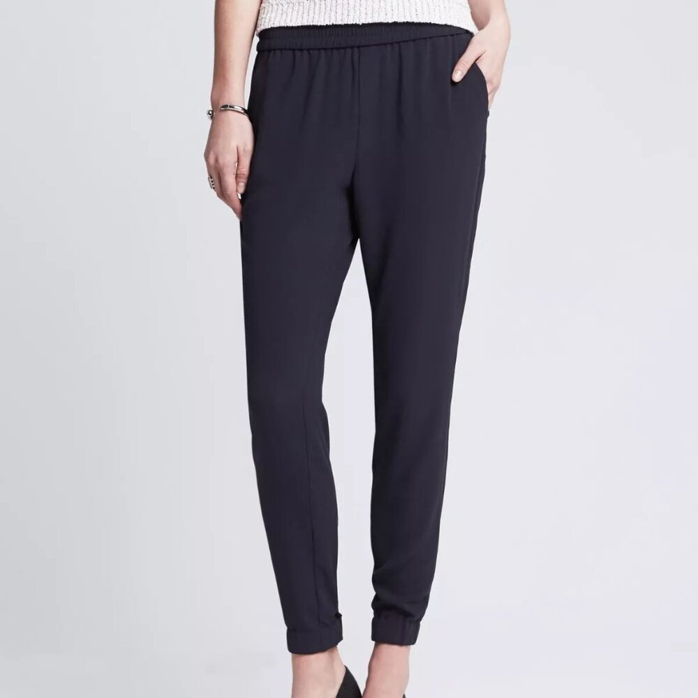 BR Pants Womens #161839 Navy Pull On Dress Pants Jogger Preppy 2P 2 Petite